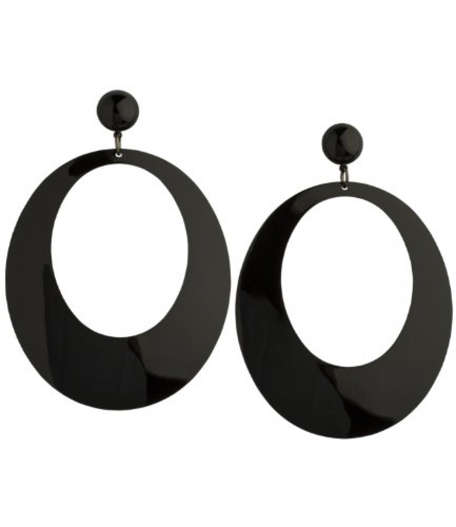 SIX "Ming" gro&szlig;e, runde Ohrstecker aus schwarzen Metallplatten (353-719) 